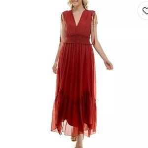 Taylor Smocked Empire Waist Midi Dress - Burnt Orange